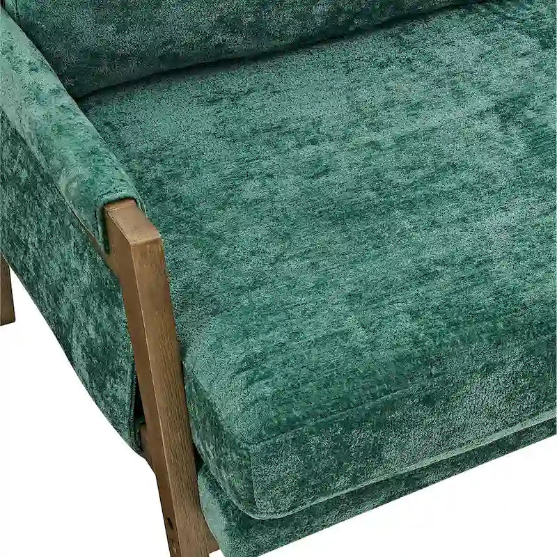 Green Velvet Accent Armchair with Rubberwood Frame and Padded Armrests