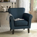 Navy Blue Fabric Club Chair with Nailhead Trim and Birch Wood Legs