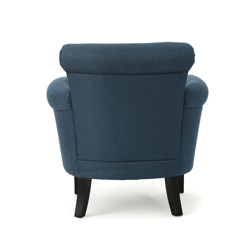 Navy Blue Fabric Club Chair with Nailhead Trim and Birch Wood Legs