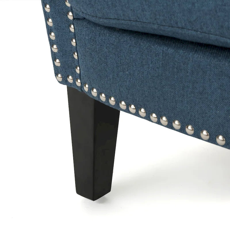 Navy Blue Fabric Club Chair with Nailhead Trim and Birch Wood Legs