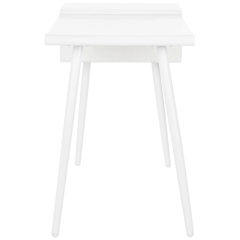 Matte White Two Drawer Mid-Century Writing Desk with Tapered Legs
