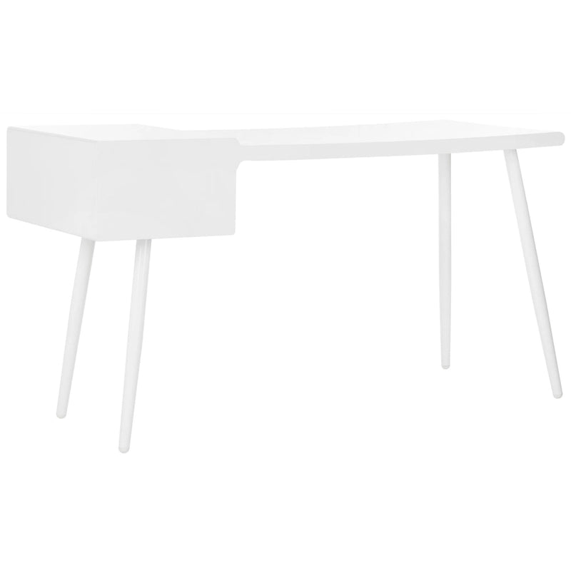 Matte White Two Drawer Mid-Century Writing Desk with Tapered Legs