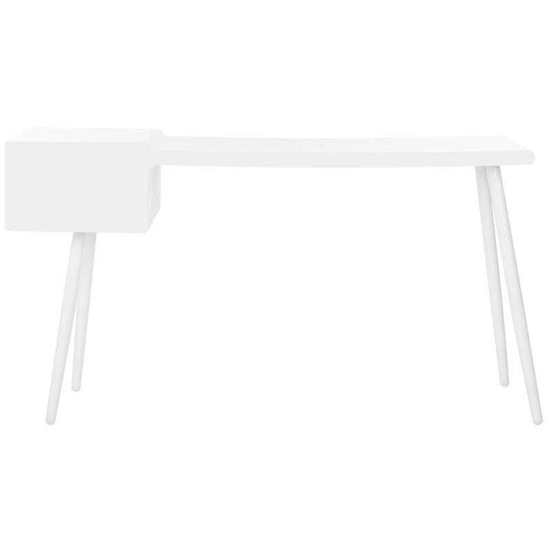 Matte White Two Drawer Mid-Century Writing Desk with Tapered Legs