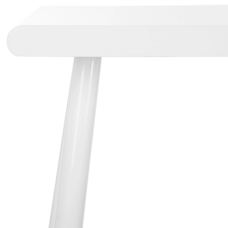 Matte White Two Drawer Mid-Century Writing Desk with Tapered Legs