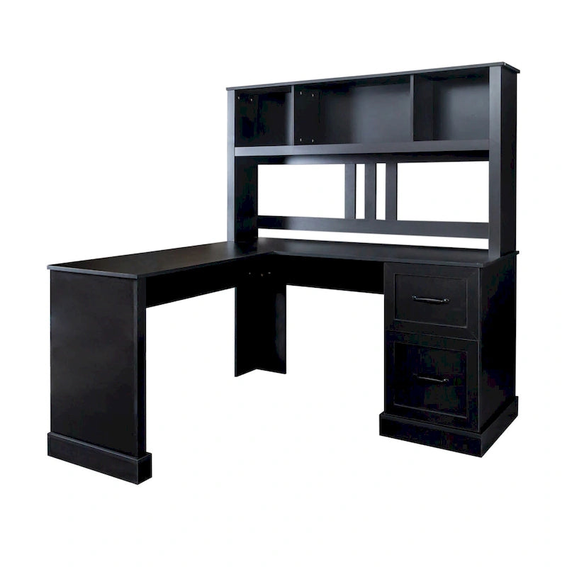 White Home Office Computer Desk with Hutch Bookshelf and Two Drawers