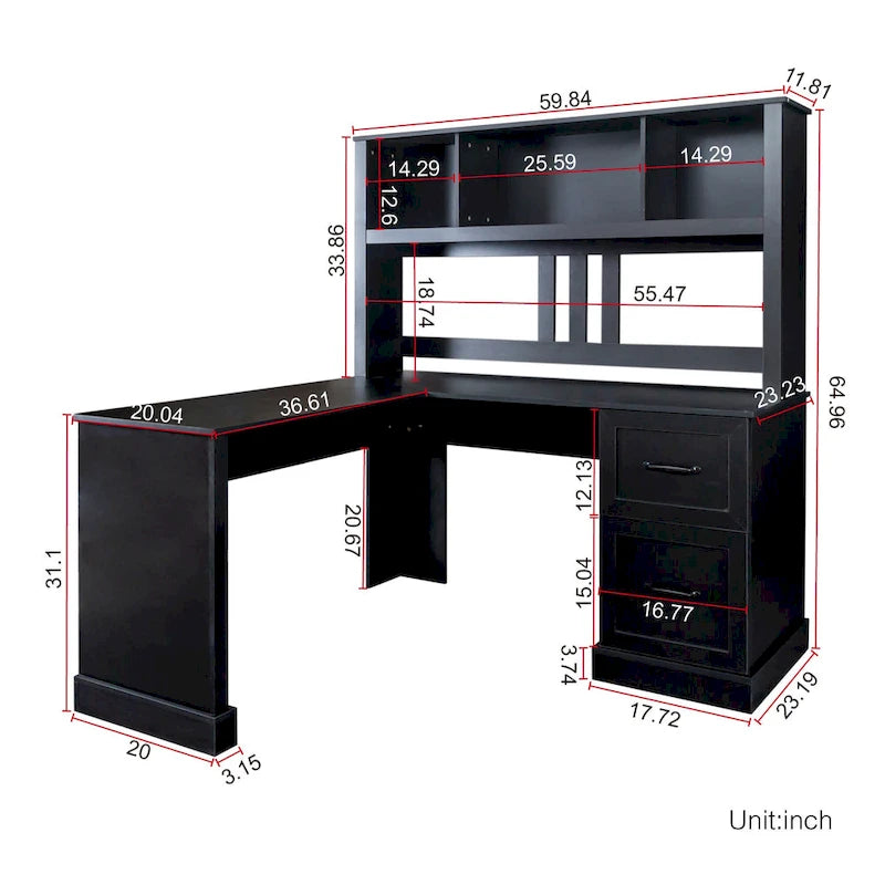 White Home Office Computer Desk with Hutch Bookshelf and Two Drawers