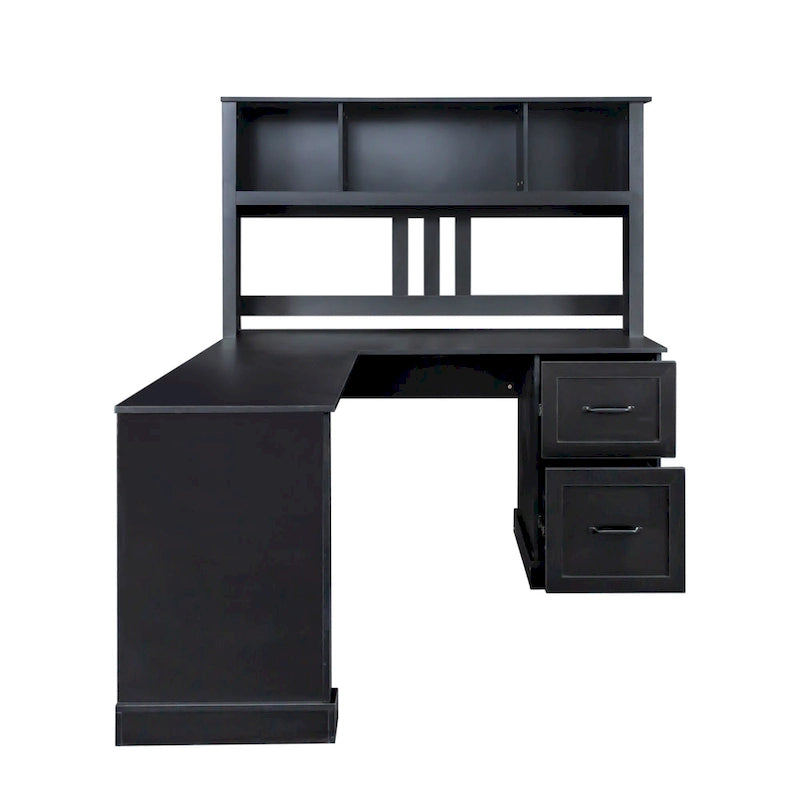 White Home Office Computer Desk with Hutch Bookshelf and Two Drawers
