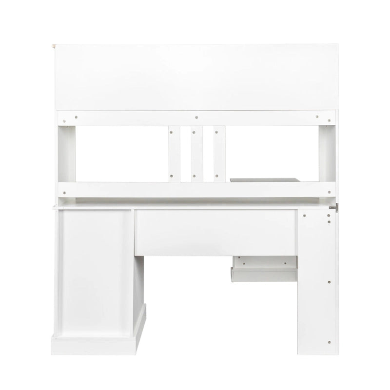 White Home Office Computer Desk with Hutch Bookshelf and Two Drawers