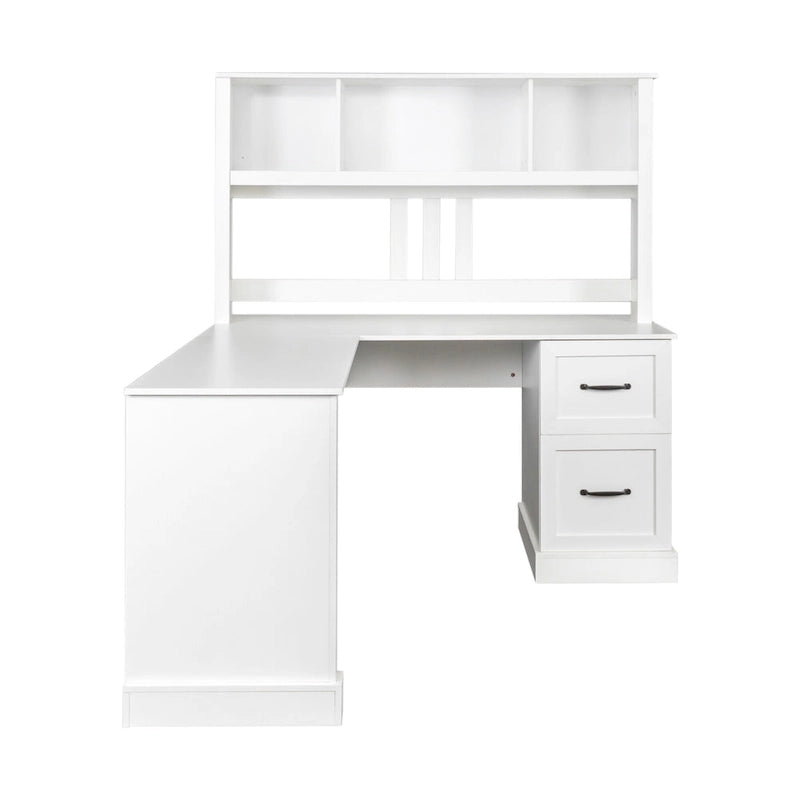 White Home Office Computer Desk with Hutch Bookshelf and Two Drawers
