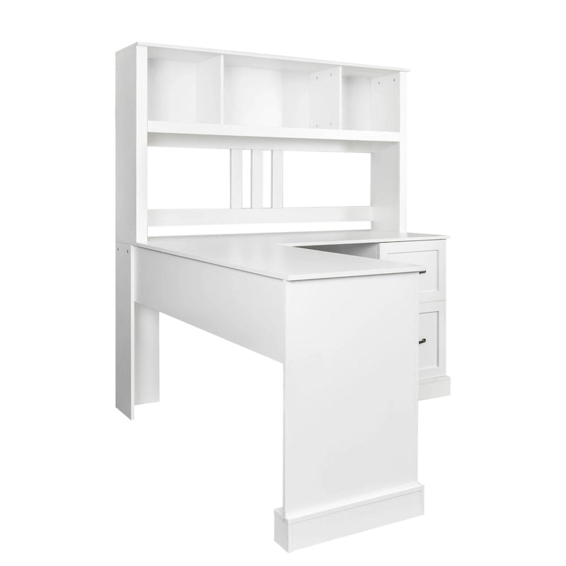 White Home Office Computer Desk with Hutch Bookshelf and Two Drawers