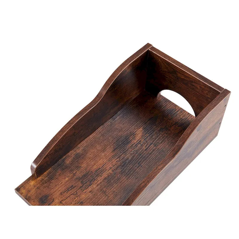 Rustic Brown Curved Computer Desk with Keyboard Tray Drawers and Monitor Shelf