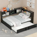 Black Full Size Daybed with Storage Shelves, USB Charging Ports and Pull-Out Trundle