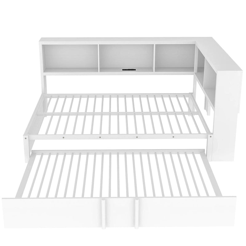 Black Full Size Daybed with Storage Shelves, USB Charging Ports and Pull-Out Trundle
