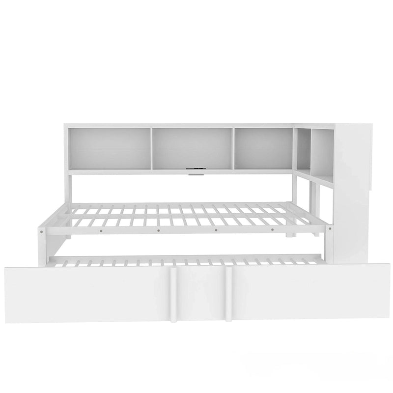 Black Full Size Daybed with Storage Shelves, USB Charging Ports and Pull-Out Trundle
