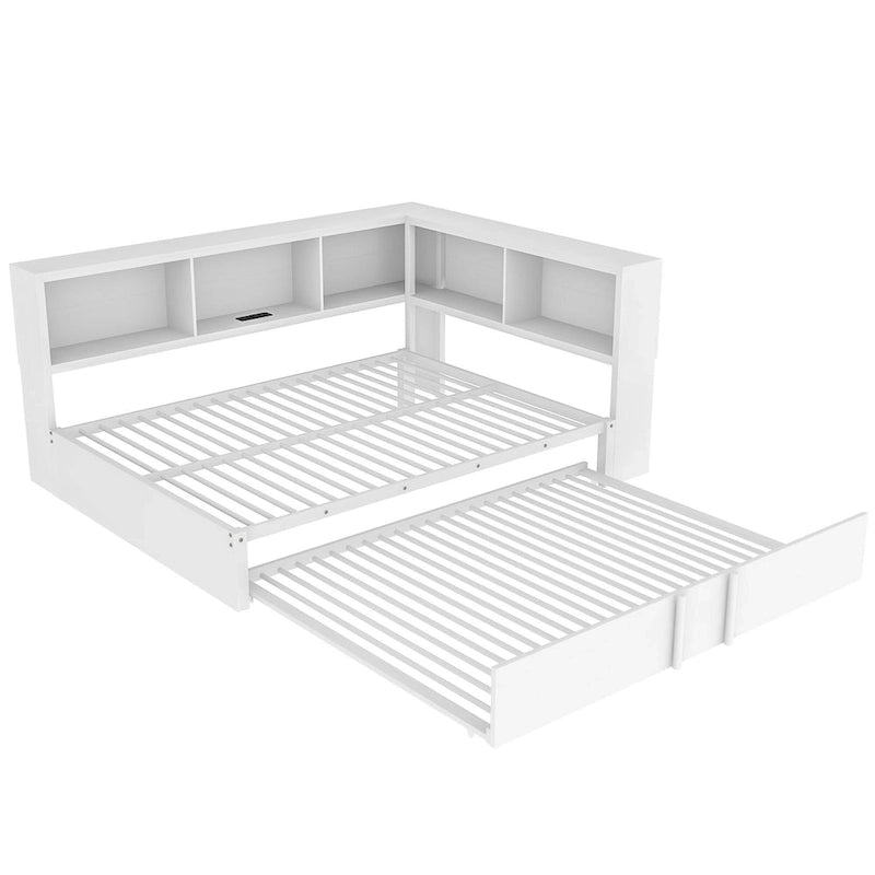 Black Full Size Daybed with Storage Shelves, USB Charging Ports and Pull-Out Trundle