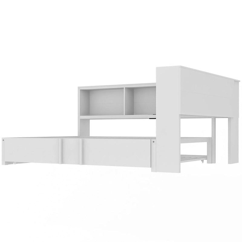 Black Full Size Daybed with Storage Shelves, USB Charging Ports and Pull-Out Trundle