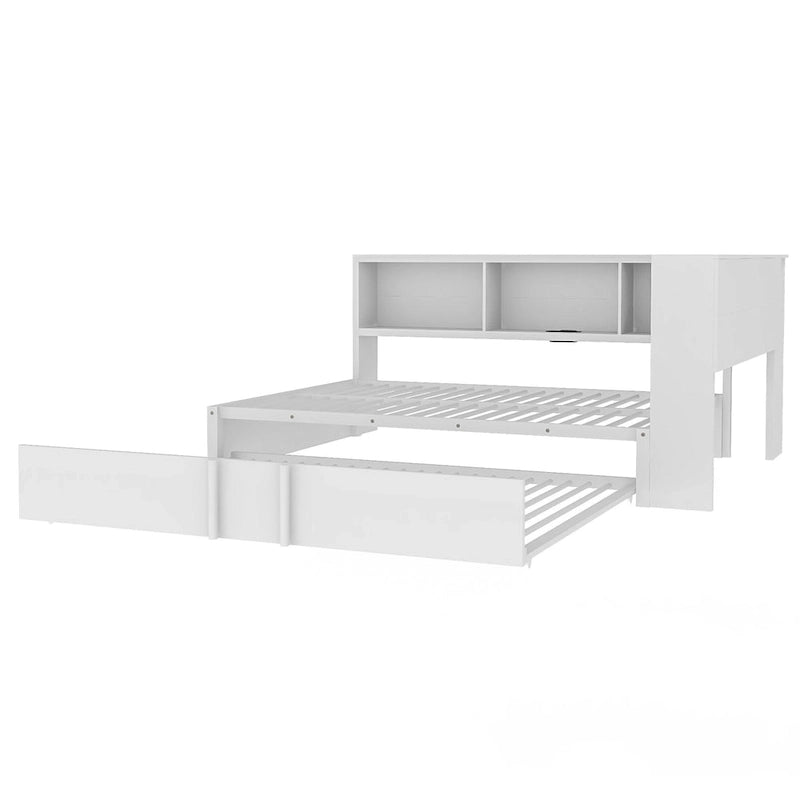 Black Full Size Daybed with Storage Shelves, USB Charging Ports and Pull-Out Trundle