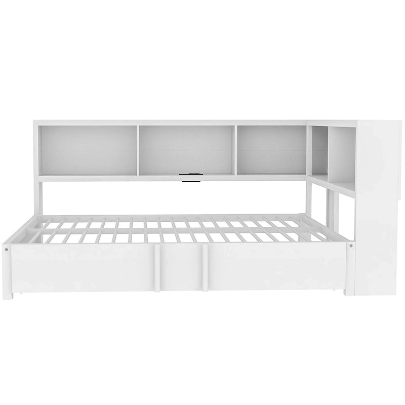Black Full Size Daybed with Storage Shelves, USB Charging Ports and Pull-Out Trundle