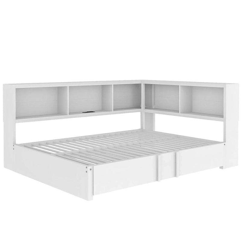 Black Full Size Daybed with Storage Shelves, USB Charging Ports and Pull-Out Trundle