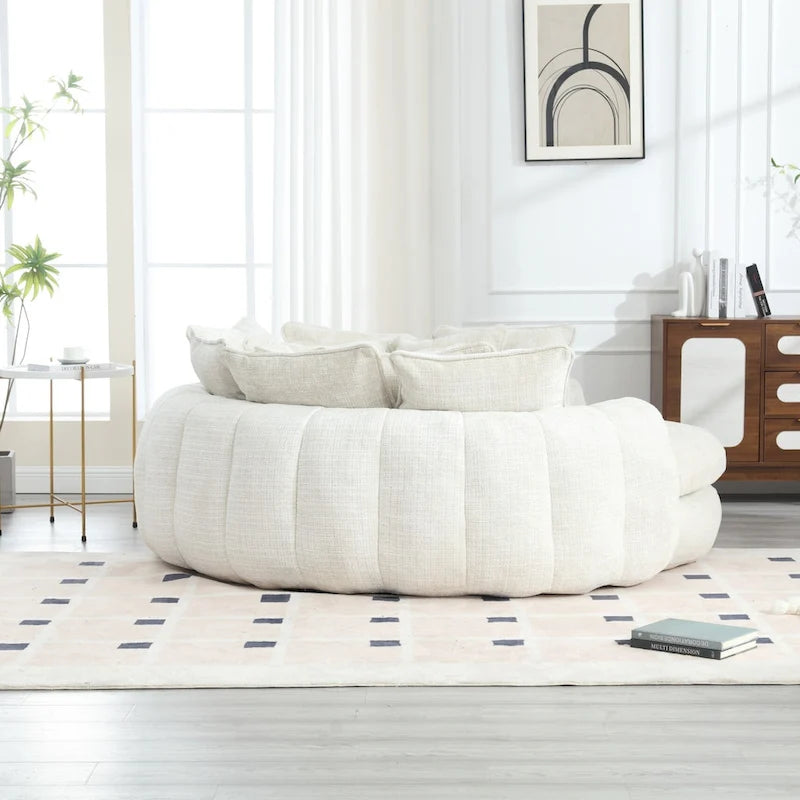 Oversized Round Chenille Sofa Bed with Armrests and Throw Pillows