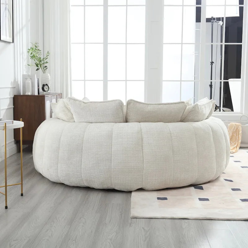 Oversized Round Chenille Sofa Bed with Armrests and Throw Pillows