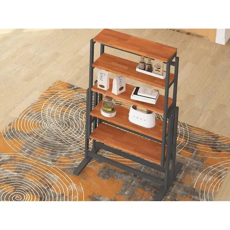 Foldable Wooden Dining Table with Black Metal Frame Industrial Style
