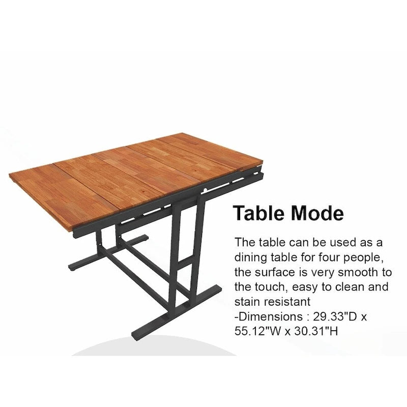 Foldable Wooden Dining Table with Black Metal Frame Industrial Style