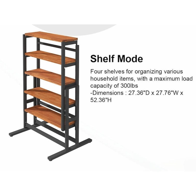 Foldable Wooden Dining Table with Black Metal Frame Industrial Style
