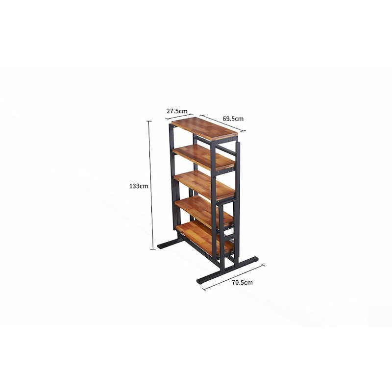 Foldable Wooden Dining Table with Black Metal Frame Industrial Style
