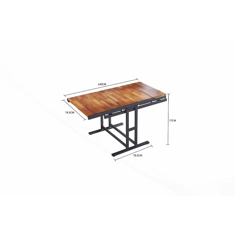 Foldable Wooden Dining Table with Black Metal Frame Industrial Style