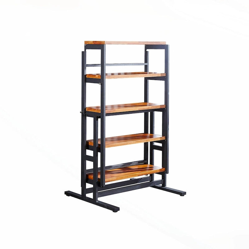 Foldable Wooden Dining Table with Black Metal Frame Industrial Style