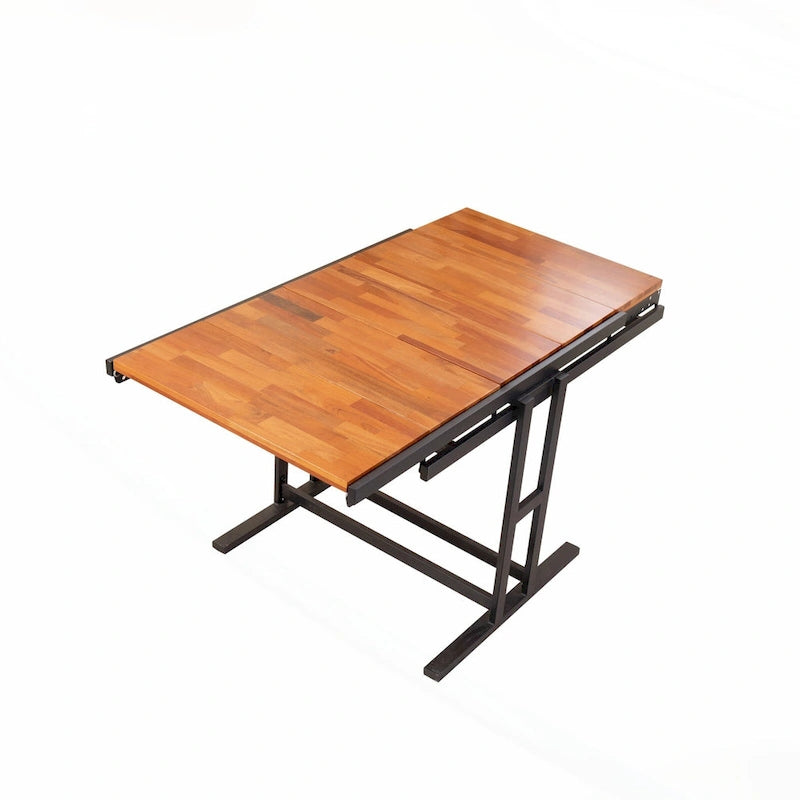 Foldable Wooden Dining Table with Black Metal Frame Industrial Style