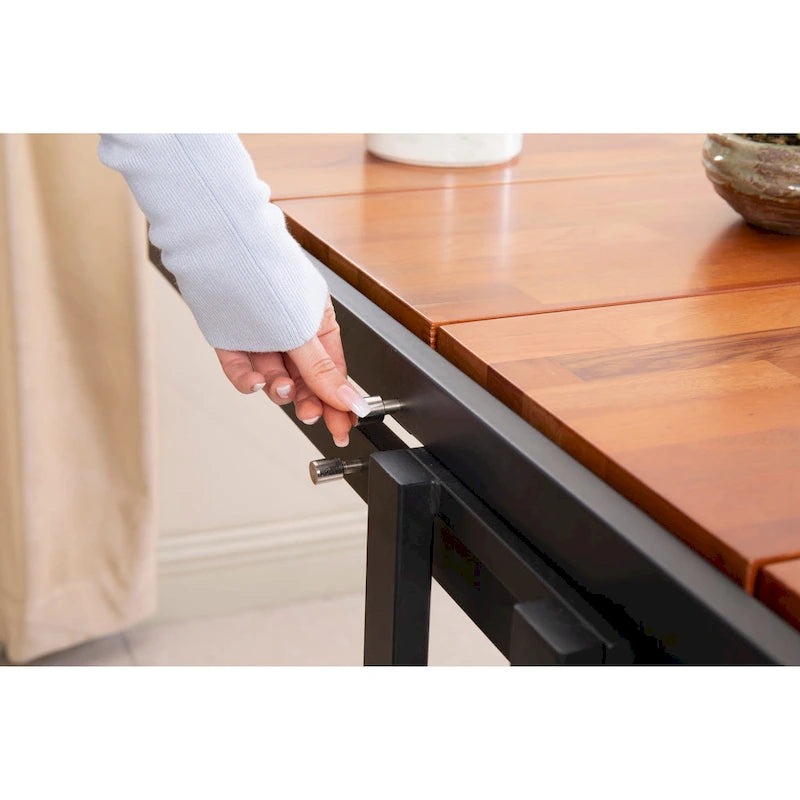 Foldable Wooden Dining Table with Black Metal Frame Industrial Style