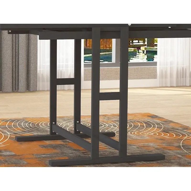 Foldable Wooden Dining Table with Black Metal Frame Industrial Style
