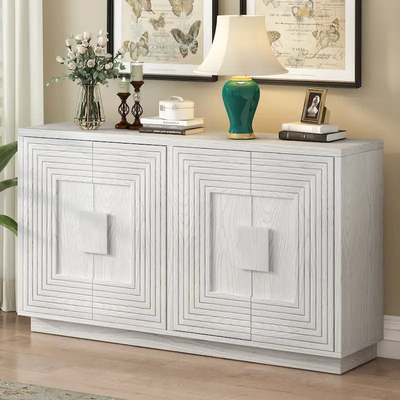 4-Door Fluted Sideboard Cabinet with Adjustable Shelves Navy Blue