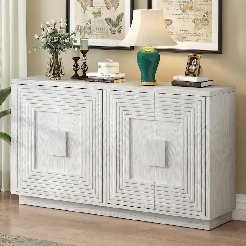 4-Door Fluted Sideboard Cabinet with Adjustable Shelves Navy Blue