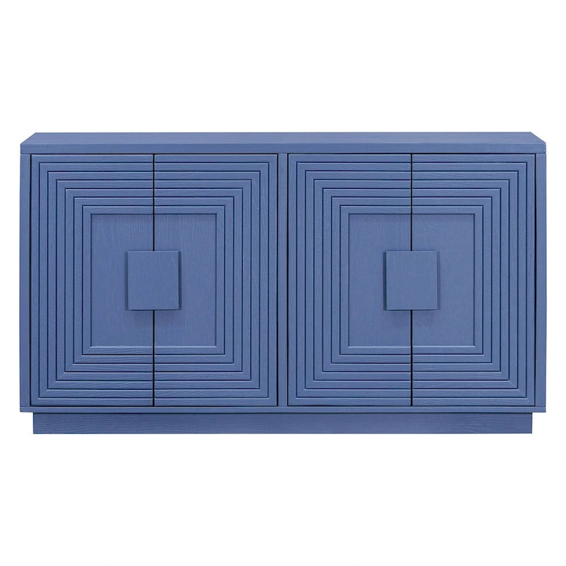 4-Door Fluted Sideboard Cabinet with Adjustable Shelves Navy Blue