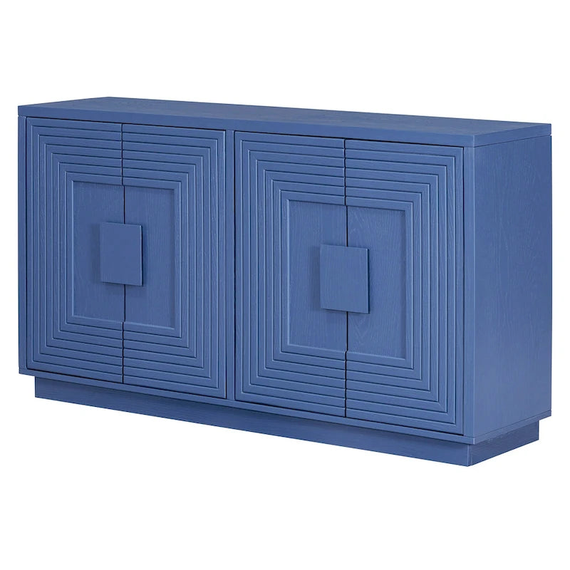 4-Door Fluted Sideboard Cabinet with Adjustable Shelves Navy Blue