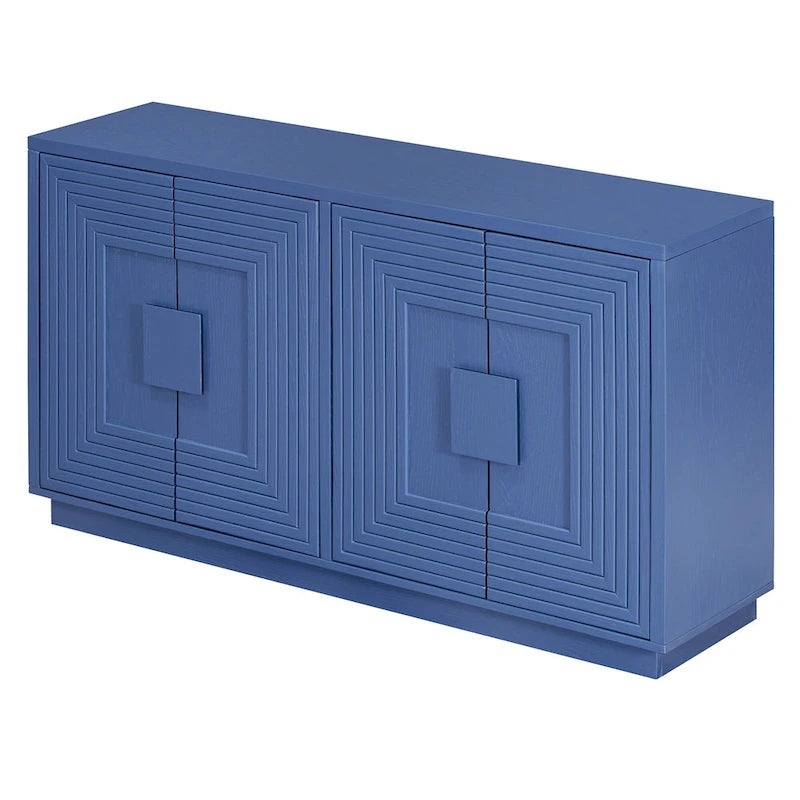4-Door Fluted Sideboard Cabinet with Adjustable Shelves Navy Blue