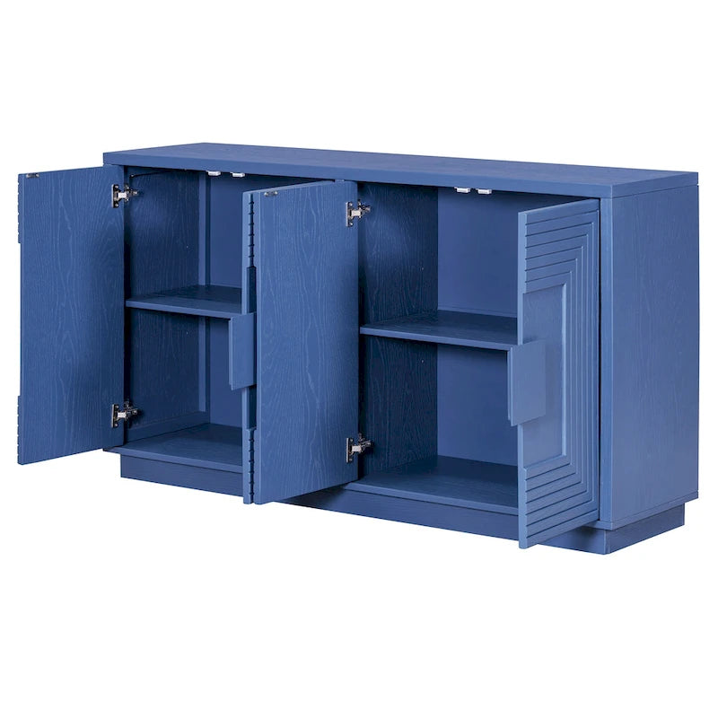 4-Door Fluted Sideboard Cabinet with Adjustable Shelves Navy Blue