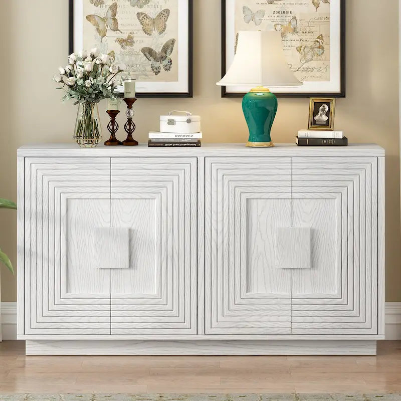 4-Door Fluted Sideboard Cabinet with Adjustable Shelves Navy Blue