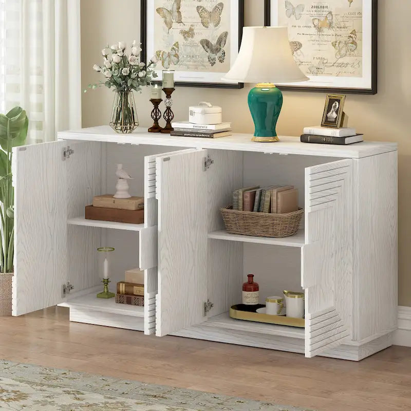 4-Door Fluted Sideboard Cabinet with Adjustable Shelves Navy Blue