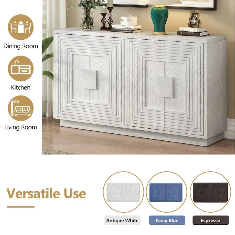 4-Door Fluted Sideboard Cabinet with Adjustable Shelves Navy Blue