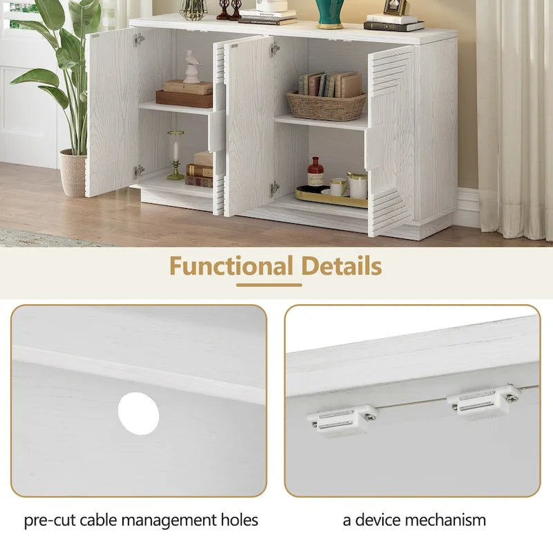 4-Door Fluted Sideboard Cabinet with Adjustable Shelves Navy Blue