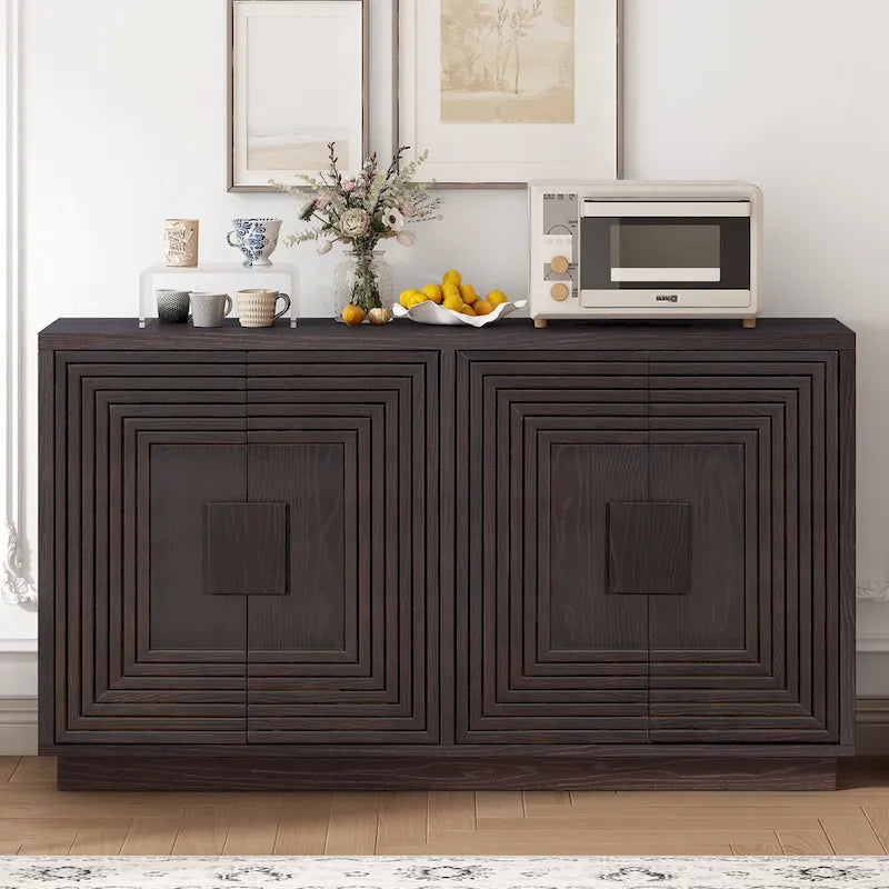 4-Door Fluted Sideboard Cabinet with Adjustable Shelves Navy Blue