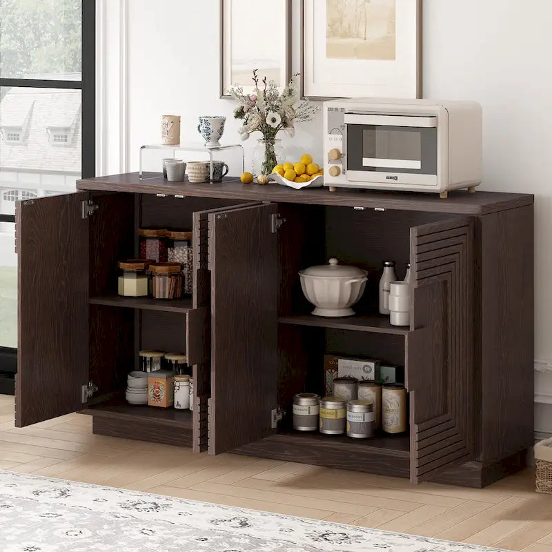 4-Door Fluted Sideboard Cabinet with Adjustable Shelves Navy Blue