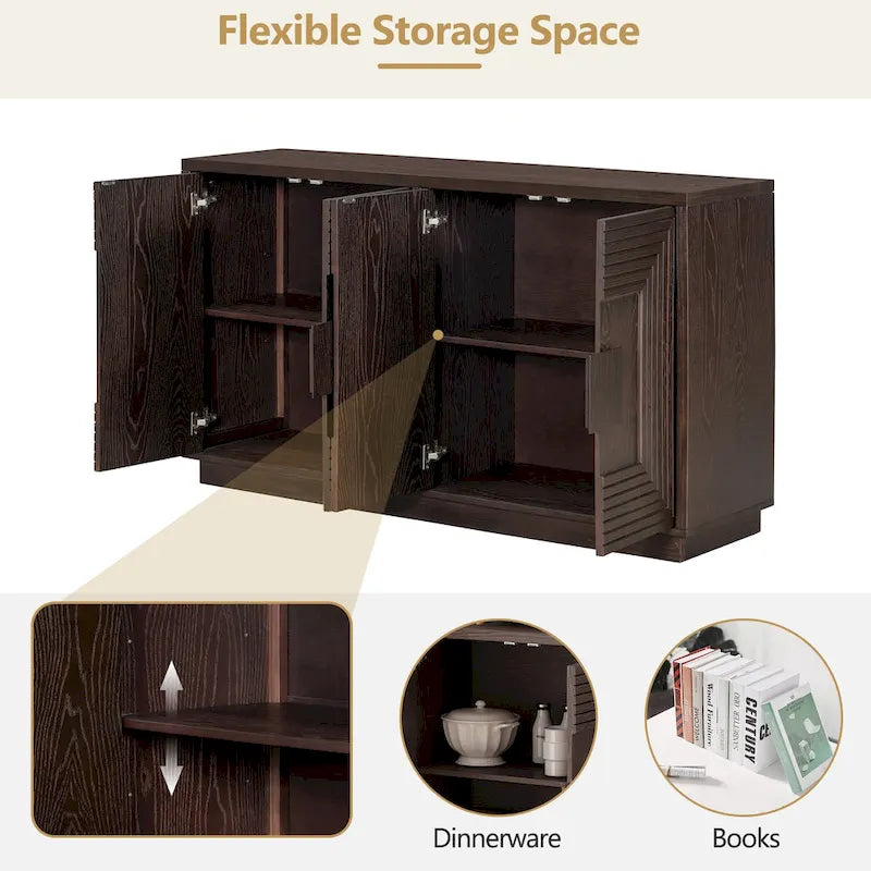 4-Door Fluted Sideboard Cabinet with Adjustable Shelves Navy Blue