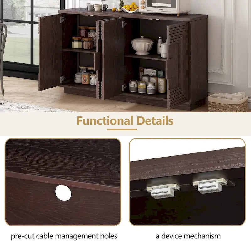 4-Door Fluted Sideboard Cabinet with Adjustable Shelves Navy Blue