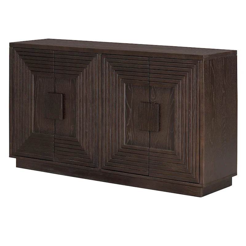 4-Door Fluted Sideboard Cabinet with Adjustable Shelves Navy Blue