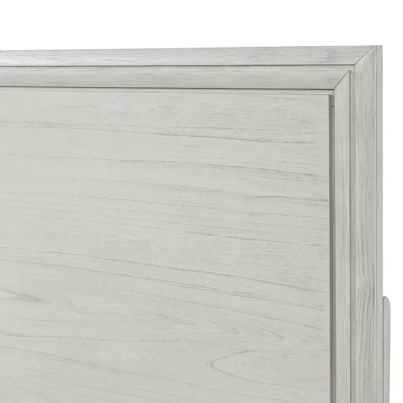 Rustic White Solid Wood Carved Panel Bed with Elegant Headboard Footboard